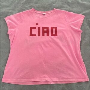 Clare V. Classic Tee Pink w/ Red Block Ciao